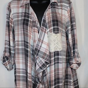 One world open from shacket with embroidered detail boho casual size S